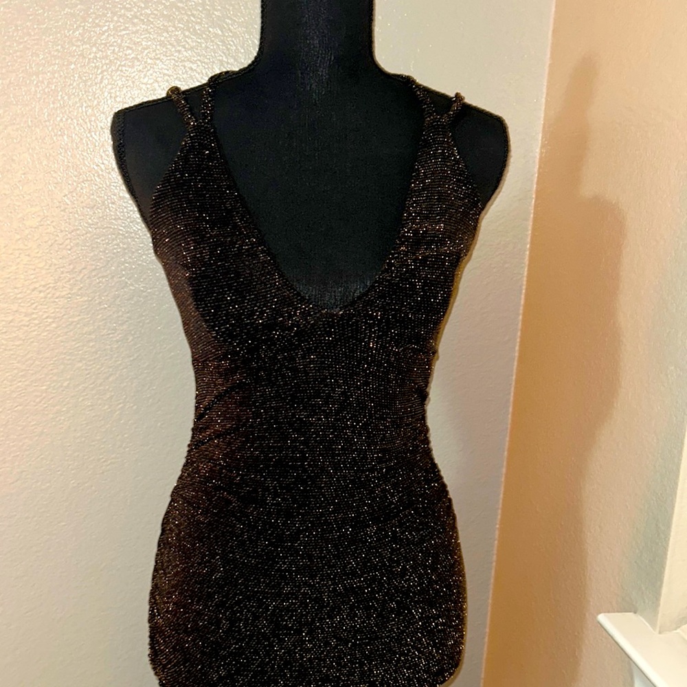 Booohoo Black and gold midi dress